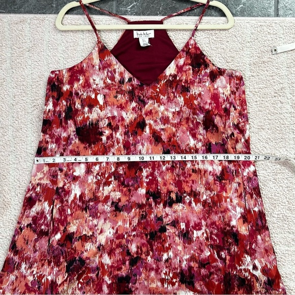 Nicole Miller Abstract Maxi Trapeze Dress Maroon Pink Coral Size Large Event - Picture 7 of 11